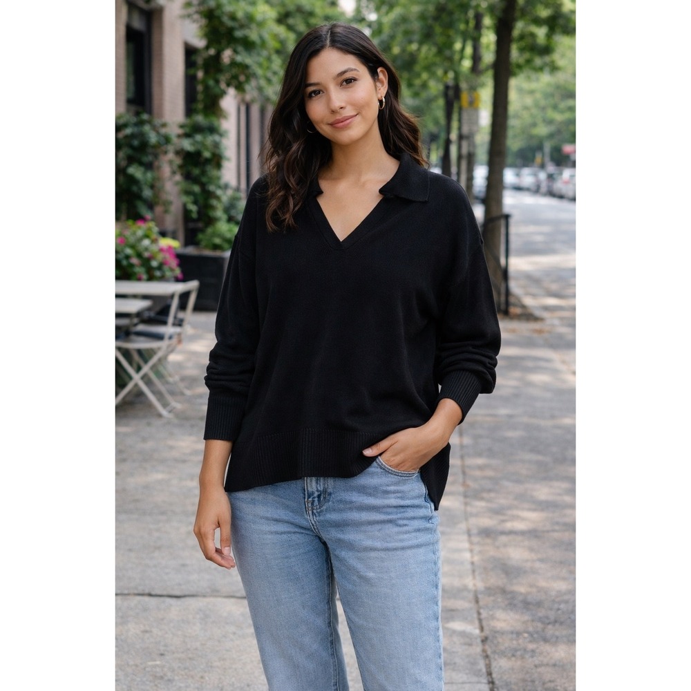 OLD NAVY Black Collared V Neck Sweater Knit Oversized Relaxed Fit Womens XL